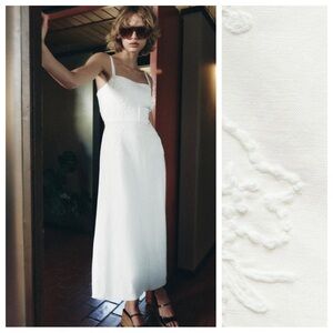 NWT. Zara ZW Collection Oyster-White Embroidered Midi Dress. Size XS.